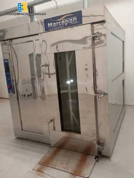 Horno rotatorio de doble carro en acero inoxidable, Marcepan, con calefacci�n por pellets.